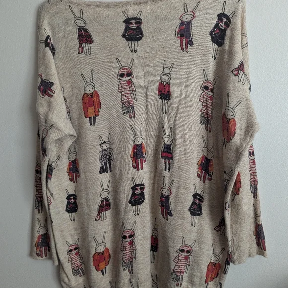 L.A. Soul Sweater Top with Fashion Bunny Rabbits 3/4 Sleeve Med/Lrg - Picture 3 of 4